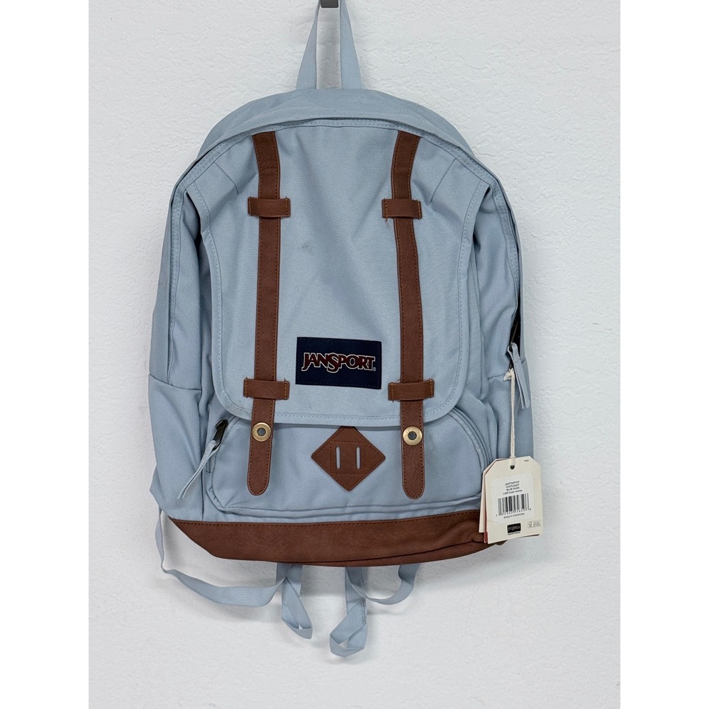 JanSport Cortlandt Backpack Blue Dusk Brown Faux Leather Trim JS0A2T3N78Y NWT